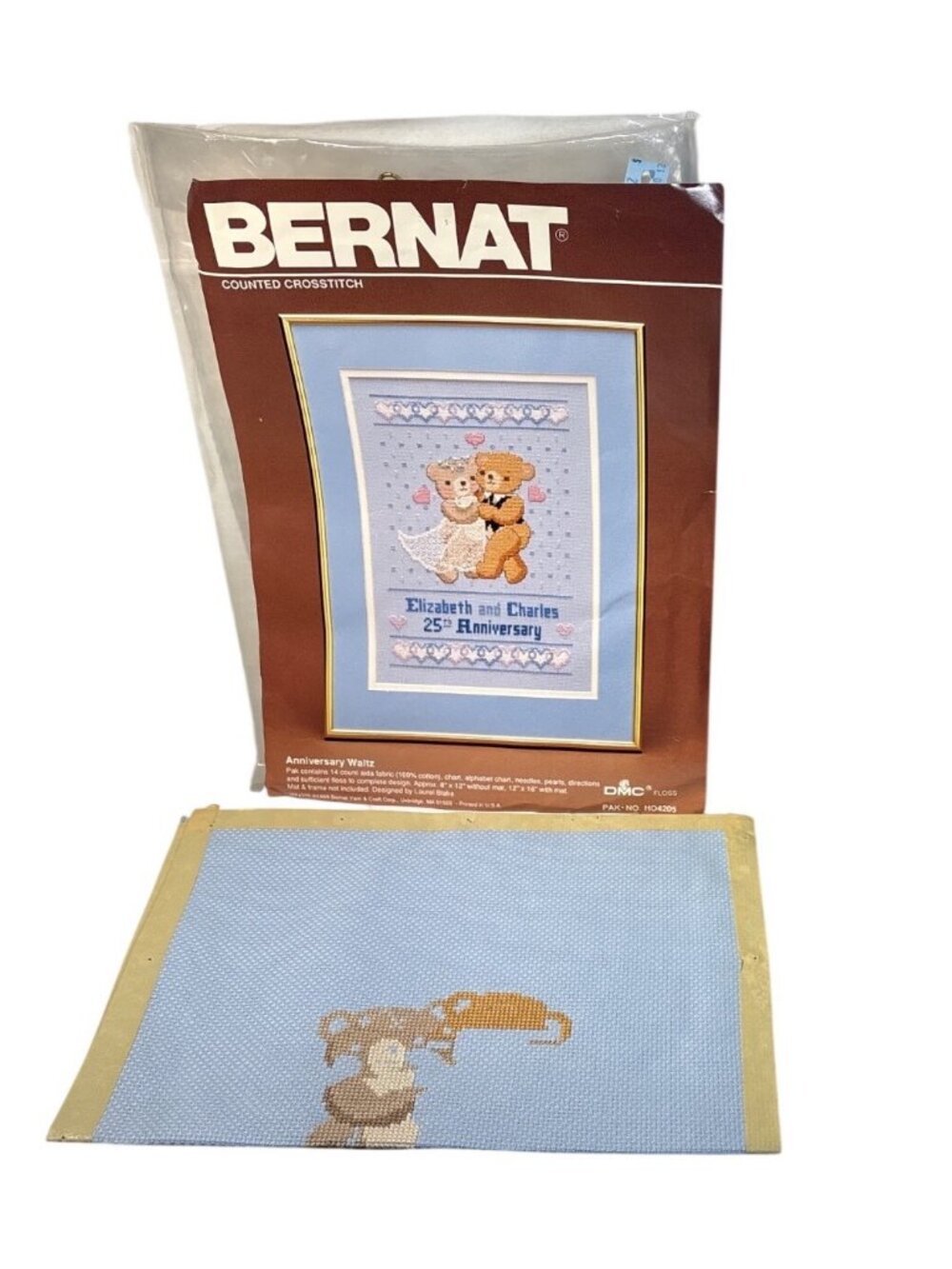 Bernat Anniversary Waltz Counted Cross Stitch Kit Bears Wedding Partially Done